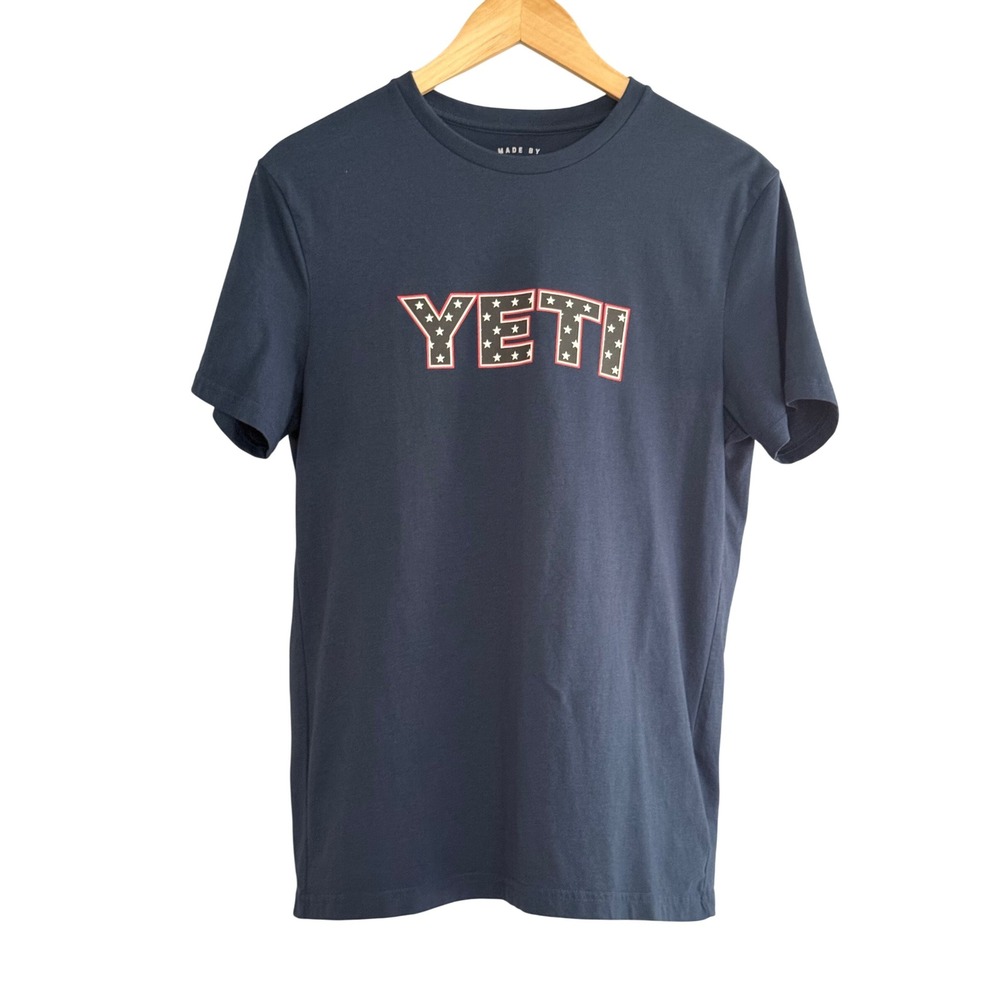 YETI Stars‎ & Stripes Navy Blue T-Shirt Mens Small Graphic Logo Tee